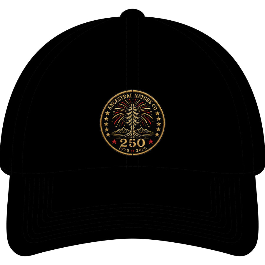 4th of July - 250-year Anniversary - Coastal Washed Cap — Vintage 'Ancestral Nature Co. 250' Embroidered Baseball Hat