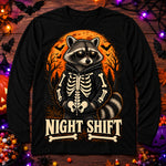Youth Long Sleeve Tee — Night Shift Raccoon Skeleton Graphic