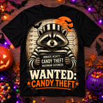 Youth Tee — "Wanted: Candy Theft" Halloween Raccoon Graphic