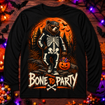 Adult - Halloween "Bone to Party" Long Sleeve Tee – Skeleton Dog Pumpkin Graphic